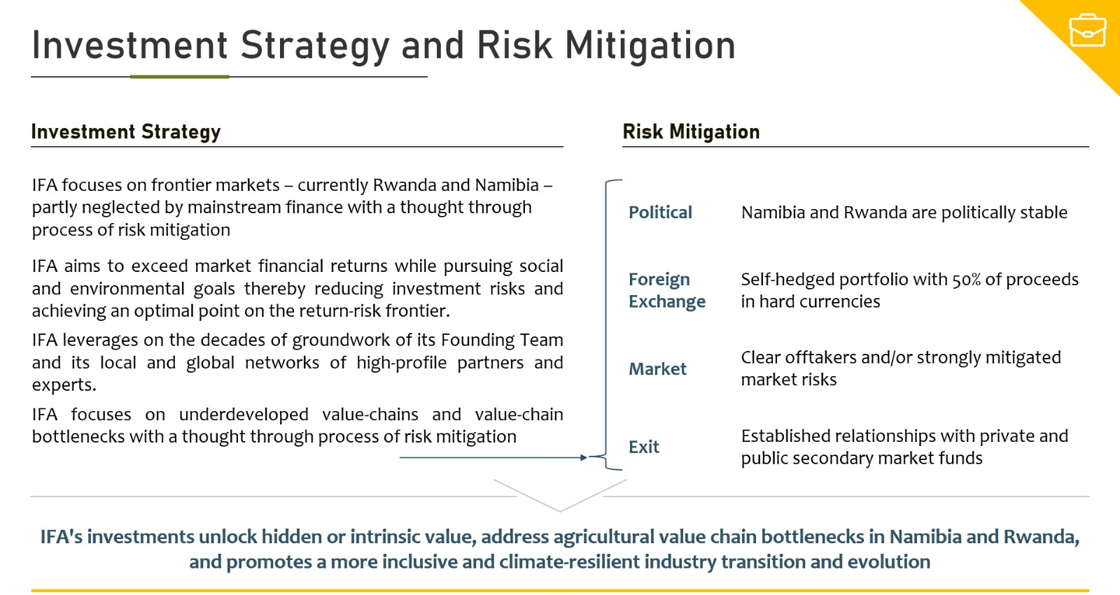 impact4africa , Investments stategy